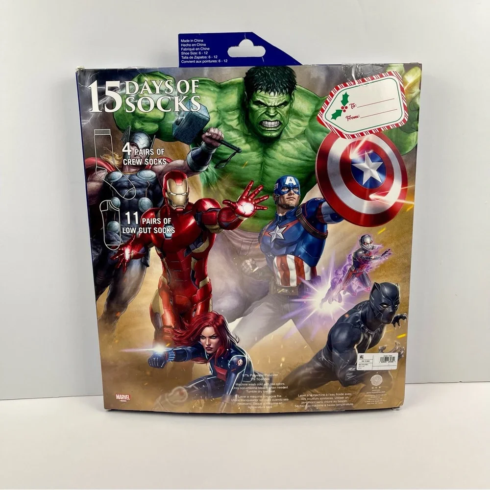 Marvel 15 Days of Socks Advent Calendar 15pk Men’s Shoe Size 6-12 Hulk Iron Man - Picture 6 of 11